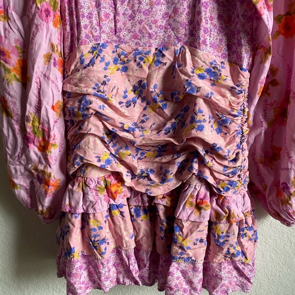 For Love Bell Long Sleeve Floral Dress Layered Ruffle V Neck Boho Cottage Mini S - Picture 10 of 15